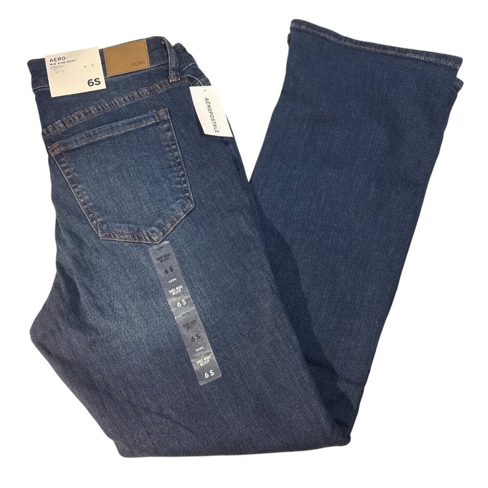 Aeropostale Aero Jeans Womens 6S Mid Rise Bootcut Stretch Dark Wash New